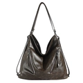 Borsa hobo vintage caffè con doppia cerniera e sottile tracolla regolabile - caffè