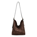 Brown leopard print Hobo shoulder bag with black leather straps and matte finish - Leopard Print