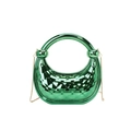 Sac demi-lune vert émeraude métallisé avec motif matelassé et bandoulière chaîne dorée - Vert