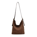 Deep brown matte hobo shoulder bag with adjustable strap and retro gold hardware - Brown