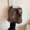 Brown soft PU leather tote bag for women with large capacity and reinforced straps - Brown