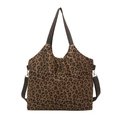 Große Shopper-Tasche mit Leopardenmuster, braunen Henkeln und verstellbarem Schultergurt - Dunkelkaffee Leopard