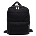 Sac à dos en nylon noir matelassé avec texture rembourrée et fermeture éclair argentée - Noir