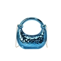Sac de soirée rétro bleu métallique avec motif losanges et bandoulière chaîne dorée - Bleu