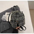 Mini tweed backpack in black and white weave with golden hardware and leather straps - Black