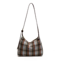Bruine en blauwe ruitjes hobo tas met verstelbare riem en ritssluiting - Blauw (Geruit)