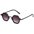 Occhiali da sole esagonali vintage con lenti viola sfumate e montatura marmorizzata - Montatura Nera Bordo Leopardato Lente Grigia Sfumata