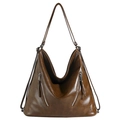 Borsa hobo vintage in pelle PU marrone capiente con tasche con zip verticali - Marrone