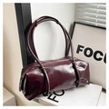 Dark burgundy PU leather Boston bag with glossy finish and slim dual handles - Red