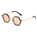 Occhiali da sole punk esagonali con montatura in metallo nero-oro e lenti arancioni - Montatura Oro Bordo Nero Lente Champagne