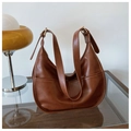 Brown matte leather hobo bag with stylish vertical stitching and adjustable strap - Brown