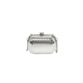 Silver metallic quilted evening clutch bag with vertical pleated texture and chain - Style 4 Silver
