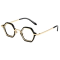 Punk hip hop polygonal sunglasses with black frame and gold metal temples for unisex - Gold Frame Black Rim Clear Lens