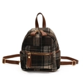 Mini-Rucksack mit Karomuster in Dunkelbraun und Beige mit Lederriemen - Grün