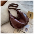 Deep burgundy leather crescent hobo bag with gold adjustable buckle and stitch detail - Burgundy