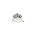 Silver metallic mini bag with vertical ridges, heart lock, and snake chain strap - Style 3 Silver