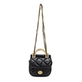 Zwarte gewatteerde PU-leren crossbody tas met gouden metalen handvat en ketting - Roze