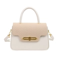 Elegante borsa a tracolla in pelle bianca e tweed beige con chiusura dorata e manico - Bianco
