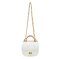 Mini witte gewatteerde PU-leren tas met gouden handvat en ketting schouderband - Wit