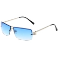Frameless square sunglasses with blue gradient lenses and golden metal temples - Silver Frame Blue Gradient