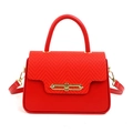 Borsa a tracolla rossa in pelle PU con patta intrecciata e chiusura a T dorata - Rosso