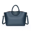 Elegant navy blue PU leather handbag with woven ring handle and detachable shoulder strap - Royal Blue Set