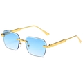 Fashionable rimless square sunglasses with blue gradient lenses and gold metal frames - Gold Frame Gradient Blue