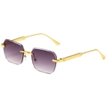 Fashionable rimless square sunglasses for women with purple gradient lenses and gold metal temples - Gold Frame Double Grey