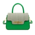 Borsa Kelly in pelle verde con patta in tessuto a spina di pesce e fibbia oro - Verde