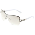 Y2K rimless wrap sunglasses with gradient brown lenses and white temples - White Temples Silver Mirror Lenses