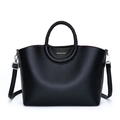 Black PU leather tote bag with unique circular woven handles and adjustable shoulder strap - Black Zirconia Set