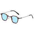 Lunettes de soleil rétro hexagonales en écaille avec verres bleus et branches en métal - Rose bonbon