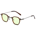 Lunettes de soleil rétro écaille avec verres verts et fines branches métalliques chic - Jaune-vert