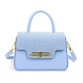 Light blue Kelly handbag with blue and white herringbone weave flap and gold turn-lock - Blue
