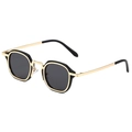 Retro hex sunglasses with black and gold frames and dark grey lenses for a vintage look - Gold Frame Grey Lens