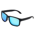 Polarized sports sunglasses with black matte frame and blue mirrored lenses, front view - Black Frame Blue Mirrored Lens