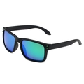 Polarized sport sunglasses with black matte square frames and blue-green gradient lenses - Black Frame Green Mirror Lens
