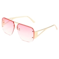 Fashionable pilot square sunglasses with gradient pink lenses and gold geometric frames - Gold Frame Pink Gradient