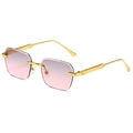 Frameless square sunglasses with pink purple gradient lenses and golden metal temples - Gold Frame Gray Pink