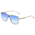 Steampunk irregular silver metal sunglasses with blue gradient lenses in a 45-degree view - Silver Frame Blue Gradient