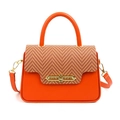 Chic orange PU leather Kelly bag with herringbone flap and golden metal clasp - Orange