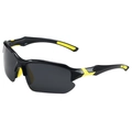 Polarized sports sunglasses with black semi-rimless frame and yellow non-slip rubber detail - Black Frame Yellow Rubber Grey Lens