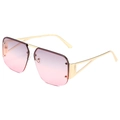 Fashionable square aviator sunglasses with gradient pink lenses and gold hollow metal frame - Gold Frame Grey Pink Lens