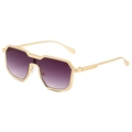 Gafas de sol steampunk irregulares con montura de metal dorado y lentes de color degradado - Montura Dorada Doble Gris
