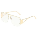 Retro pilot square sunglasses with gold metal frame and unique hollow geometric temples - Gold Frame Clear Lens