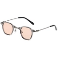 Lunettes de soleil rétro polygonales avec monture grise et verres orange clair - Bleu foncé