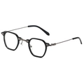 Lunettes de soleil rétro hexagonales noires avec branches en métal argenté - Monture Noire Verres Transparents