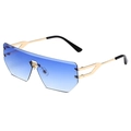 Modern rimless oversized sunglasses with blue gradient lenses and gold metal temples - Gold Frame Blue Gradient