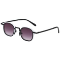 Vintage small frame sunglasses with black and white layered frame and purple gradient lenses - Black White Frame Double Grey