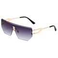 Fashionable rimless wrap-around sunglasses with gradient lenses and gold metal temples - Gold Frame Double Grey
